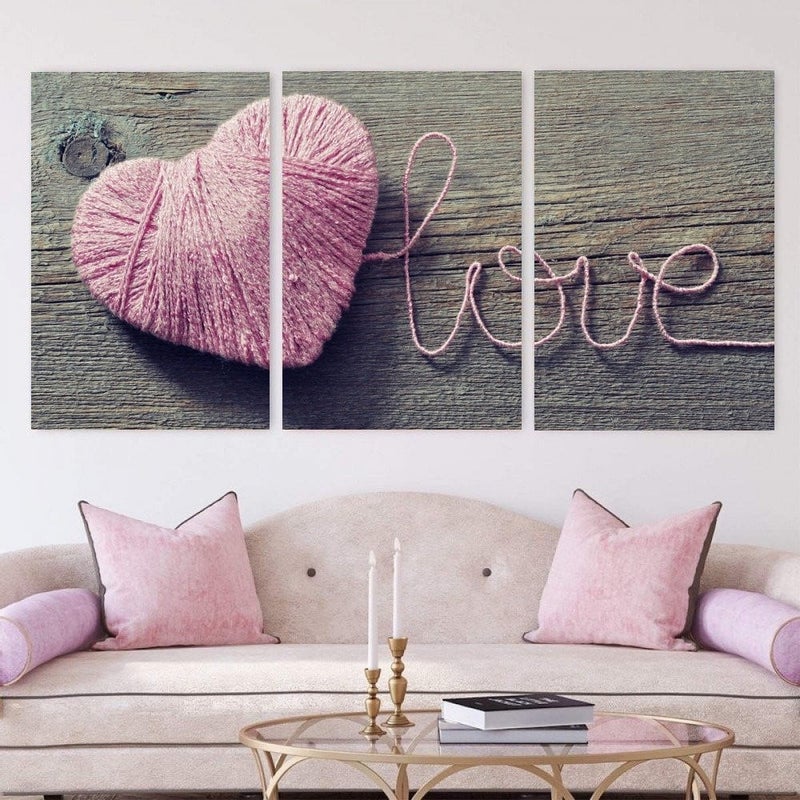 ماركتنا ثلاث لوحات قماشية حب مع برواز مجوف مقاس (150×70) ثلاث قطع - Image 1