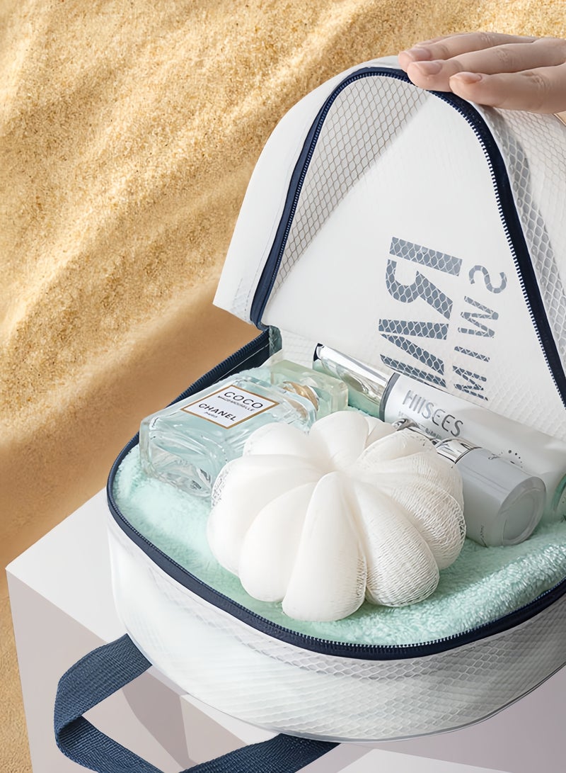 Waterproof hanging cosmetic bag, travel shower bag, multifunctional large toiletry bag, beige travel bag, beach handbag, bathroom bag, sports portable bag - Image 5