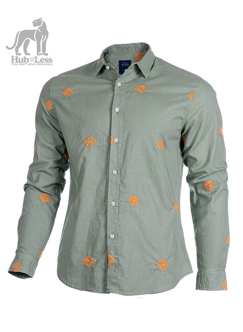 Men’s Laser-Crafted Long Sleeve Linen Shirt – Premium Cotton Blend