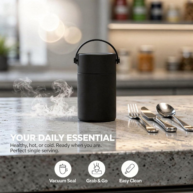 Portable 17 Oz Insulated Food Container, 316 Stainless Steel Thermo For Hot Food, Wide Mouth Lunch Box With Handle And Spoon, Double-Wall Vacuum, 3.9 X 6.7 In - Image 2