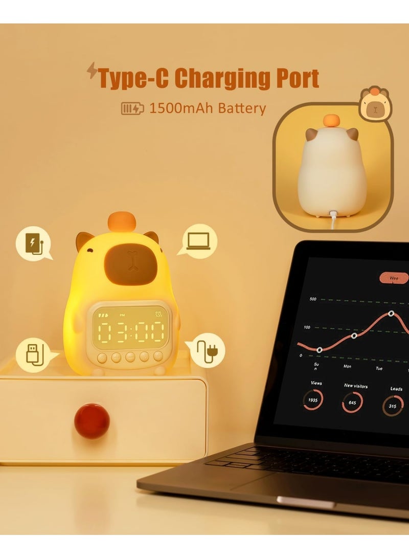 ساعة منبه على شكل ديناصور الكابيبارا مع ضوء ليلي دافىء لغرف النوم والاطفال - Image 4