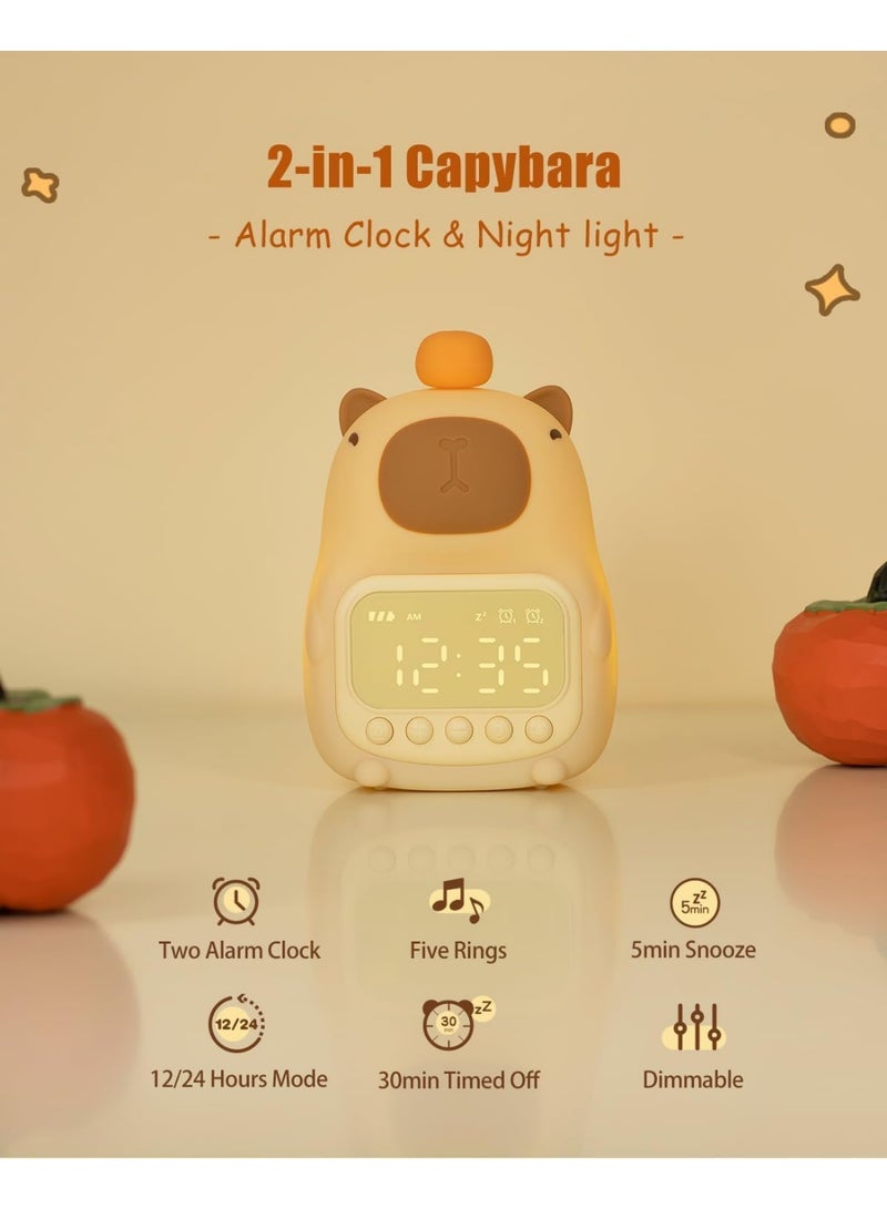 ساعة منبه على شكل ديناصور الكابيبارا مع ضوء ليلي دافىء لغرف النوم والاطفال - Image 3