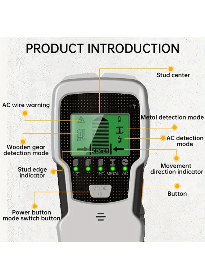 SH501 5 In 1 Wall Stud Finder With LCD Display For Metal Wood Live Wire Detection - Image 4