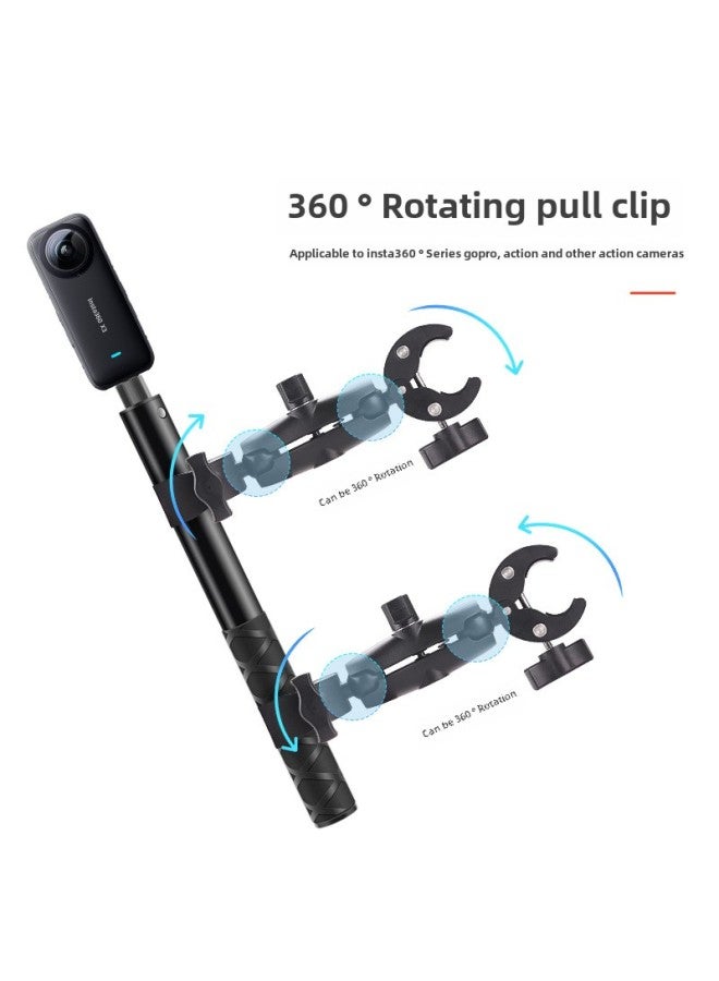 Suitable For Insta3603 Sports Camera Motorcycle Riding Bracket X4/x3 Invisible Selfie Stick Strong Clamp Frame-Color:Single Head Clamp Double Head Clamp 1.2 Meters Selfie Stick - Image 2