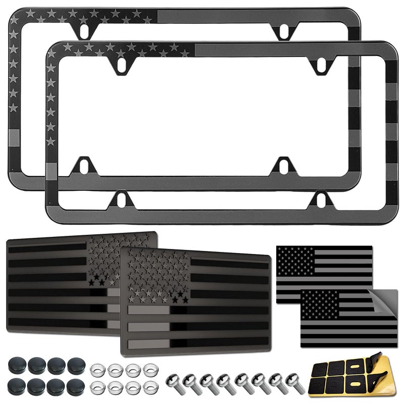 GNSZSN American Flag License Plate Frames 2 Pack Black Stainless Steel Patriotic USA Car Tag Frame with UVPrinted Flag 3D Metal Decals - Image 3