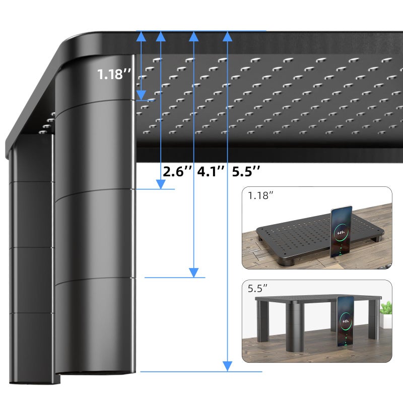 Pholiten 2 Pack Monitor Stand Riser, 3 Height Adjustable Monitor Stand for Computer, Laptop, Printer, Notebook, iMac, Premium Metal Monitor Risers for 2 Monitors - Image 4