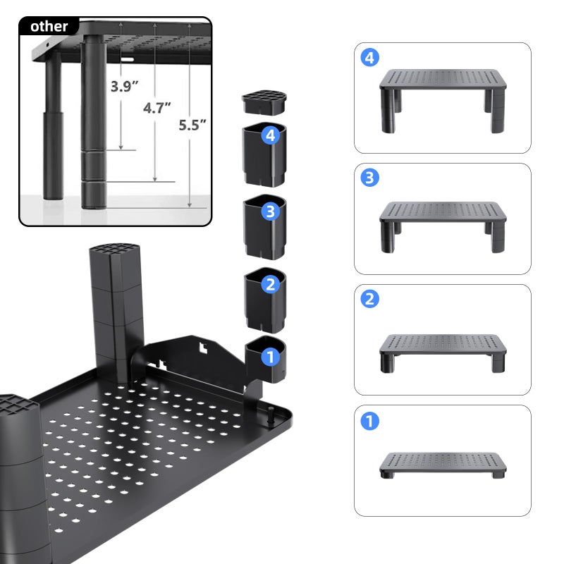 Pholiten 2 Pack Monitor Stand Riser, 3 Height Adjustable Monitor Stand for Computer, Laptop, Printer, Notebook, iMac, Premium Metal Monitor Risers for 2 Monitors - Image 3