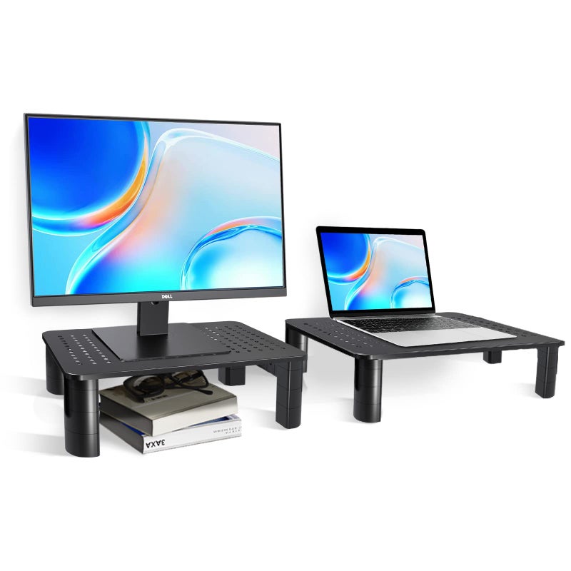 Pholiten 2 Pack Monitor Stand Riser, 3 Height Adjustable Monitor Stand for Computer, Laptop, Printer, Notebook, iMac, Premium Metal Monitor Risers for 2 Monitors - Image 1
