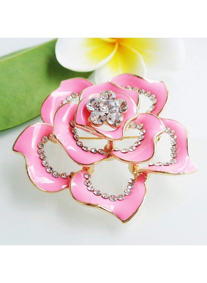 Navachi 18K Gold Plated Crystal Pink Enamel Rose Flower Az7197B Brooch Pins - Image 5