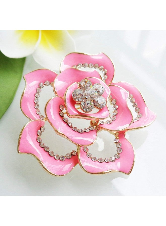 Navachi 18K Gold Plated Crystal Pink Enamel Rose Flower Az7197B Brooch Pins - Image 3
