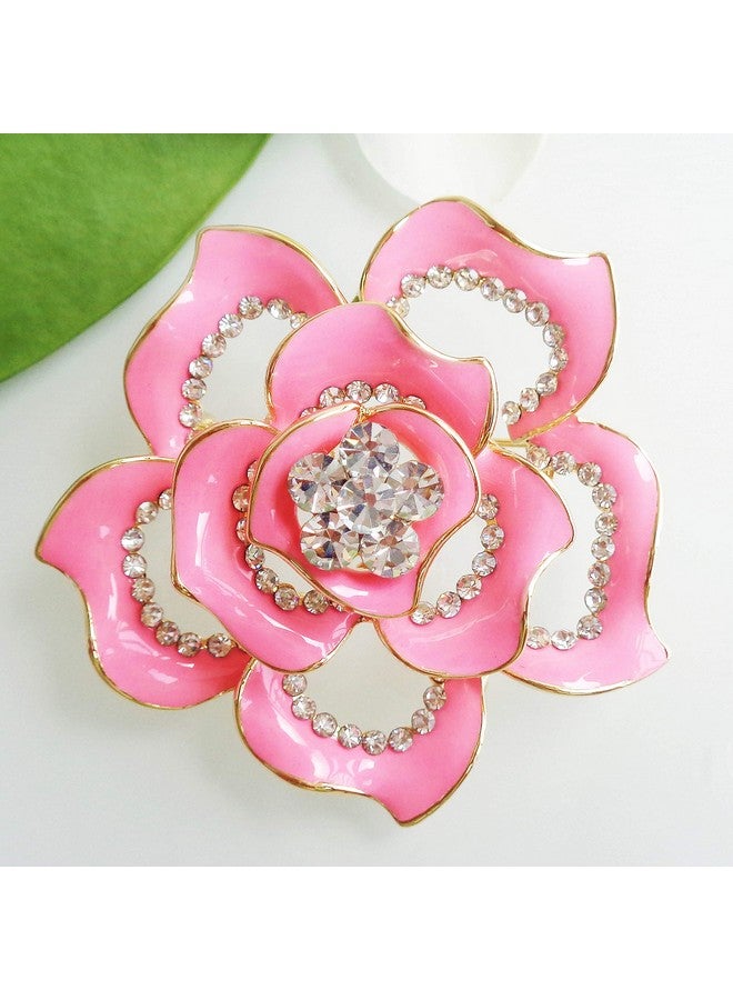 Navachi 18K Gold Plated Crystal Pink Enamel Rose Flower Az7197B Brooch Pins - Image 4