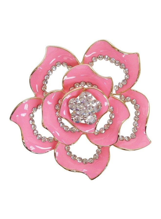 Navachi 18K Gold Plated Crystal Pink Enamel Rose Flower Az7197B Brooch Pins - Image 1