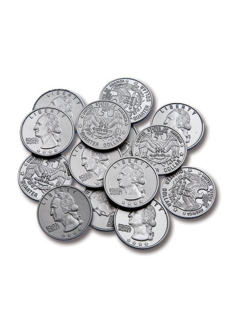 Play Quarters - Set Of 100 Plastic Coins - Designed And Sized Like Real Us Currency - Teach Money Math With This Pretend Play Resource