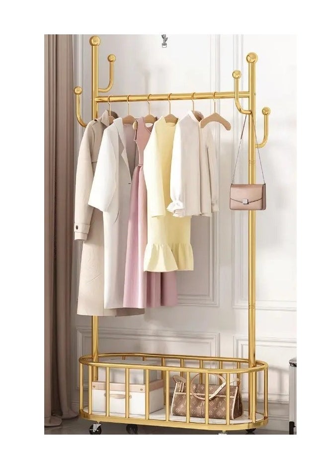 Generic - Storage shelf Stand with Clothes Rail and Rolling Coat Rack With Storage Shelf, Hanging Clothes Stand With Hooks For Hats, Drying Rack, Household Space Saving Storage Organizer For Bedroom,. (GOLD) - Image 1