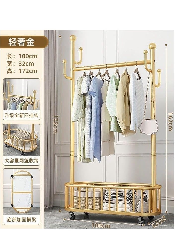 Generic - Storage shelf Stand with Clothes Rail and Rolling Coat Rack With Storage Shelf, Hanging Clothes Stand With Hooks For Hats, Drying Rack, Household Space Saving Storage Organizer For Bedroom,. (GOLD) - Image 1
