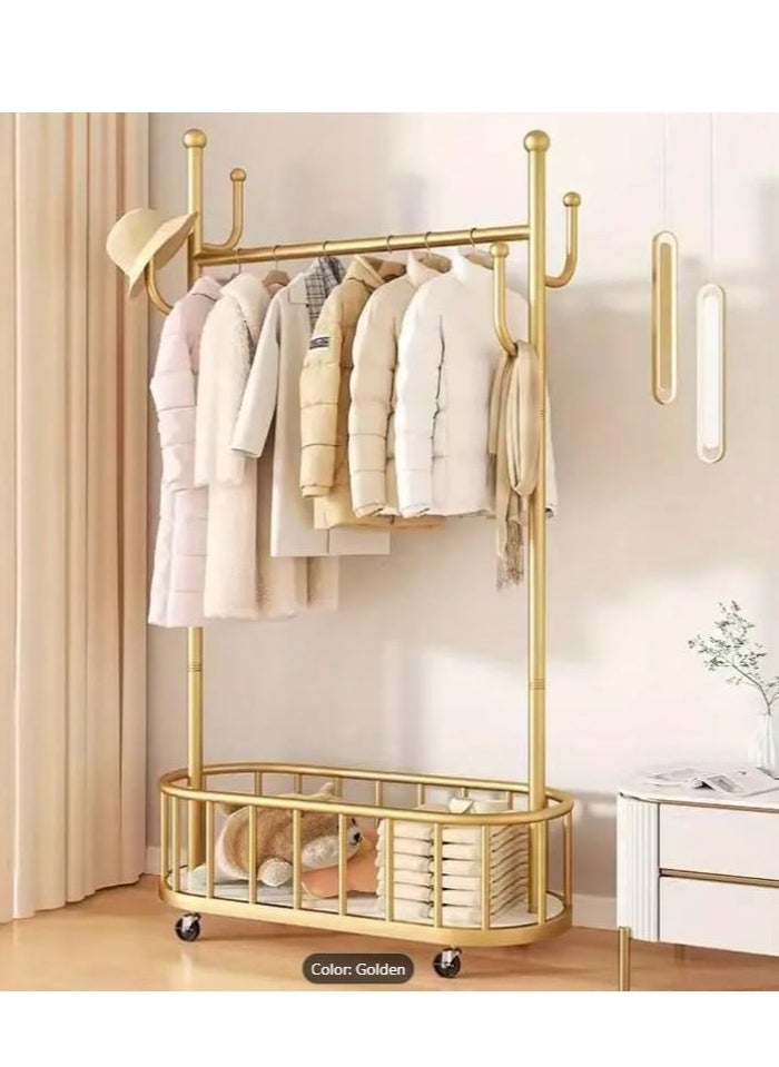 Generic - Storage shelf Stand with Clothes Rail and Rolling Coat Rack With Storage Shelf, Hanging Clothes Stand With Hooks For Hats, Drying Rack, Household Space Saving Storage Organizer For Bedroom,. (GOLD) - Image 1