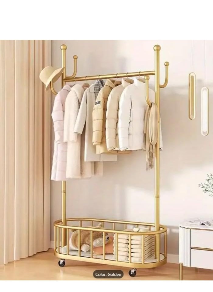 Generic - Storage shelf Stand with Clothes Rail and Rolling Coat Rack With Storage Shelf, Hanging Clothes Stand With Hooks For Hats, Drying Rack, Household Space Saving Storage Organizer For Bedroom,. (GOLD) - Image 1
