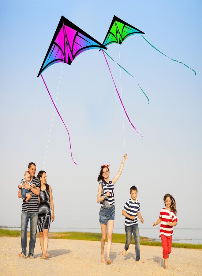 YFAFENGS 3-Pack Delta Kites Set for Beach & Outdoor - Easy Fly Kites for Kids Ages 4-8, 8-12 & Adults, Durable Wind-Resistant Frame(Gradient Purple/Green/Orange) - Image 4