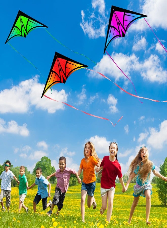 YFAFENGS 3-Pack Delta Kites Set for Beach & Outdoor - Easy Fly Kites for Kids Ages 4-8, 8-12 & Adults, Durable Wind-Resistant Frame(Gradient Purple/Green/Orange) - Image 3