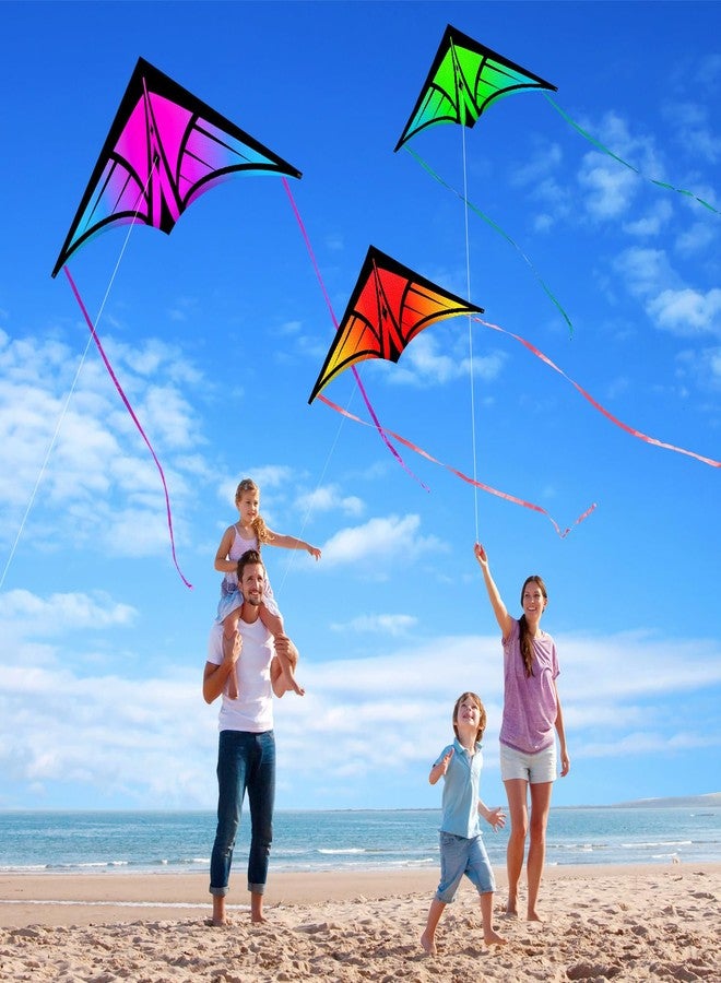 YFAFENGS 3-Pack Delta Kites Set for Beach & Outdoor - Easy Fly Kites for Kids Ages 4-8, 8-12 & Adults, Durable Wind-Resistant Frame(Gradient Purple/Green/Orange) - Image 5