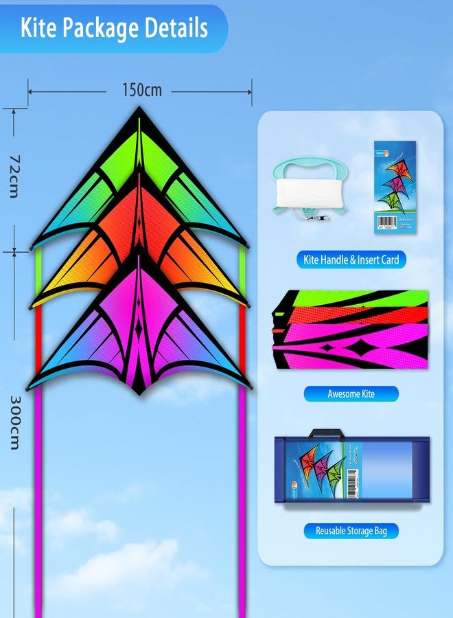 YFAFENGS 3-Pack Delta Kites Set for Beach & Outdoor - Easy Fly Kites for Kids Ages 4-8, 8-12 & Adults, Durable Wind-Resistant Frame(Gradient Purple/Green/Orange) - Image 2