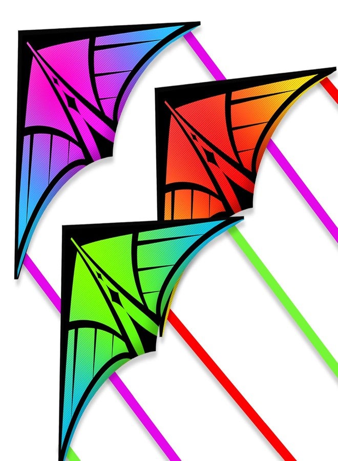 YFAFENGS 3-Pack Delta Kites Set for Beach & Outdoor - Easy Fly Kites for Kids Ages 4-8, 8-12 & Adults, Durable Wind-Resistant Frame(Gradient Purple/Green/Orange) - Image 1