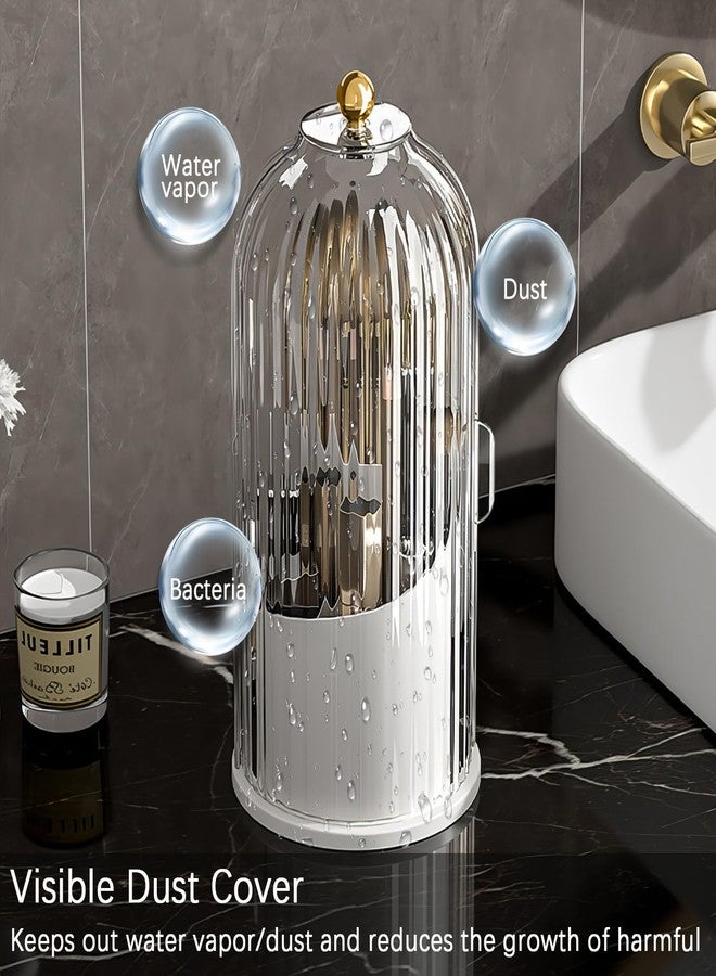 Wekity Toothbrush Holder with Sliding Lid, 360° Rotating Makeup Brush Storage Rack - Waterproof and Dustproof, Toothbrush Toothpaste Holder Beauty Brush Bathroom Counter Holder Sink Organizer (Green) - Image 4