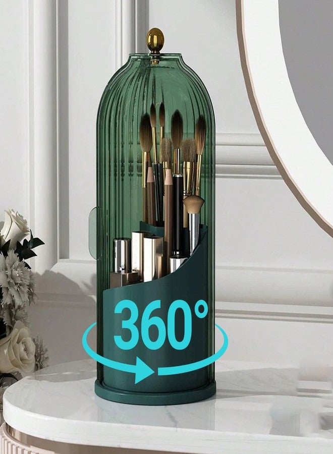 Wekity Toothbrush Holder with Sliding Lid, 360° Rotating Makeup Brush Storage Rack - Waterproof and Dustproof, Toothbrush Toothpaste Holder Beauty Brush Bathroom Counter Holder Sink Organizer (Green) - Image 1