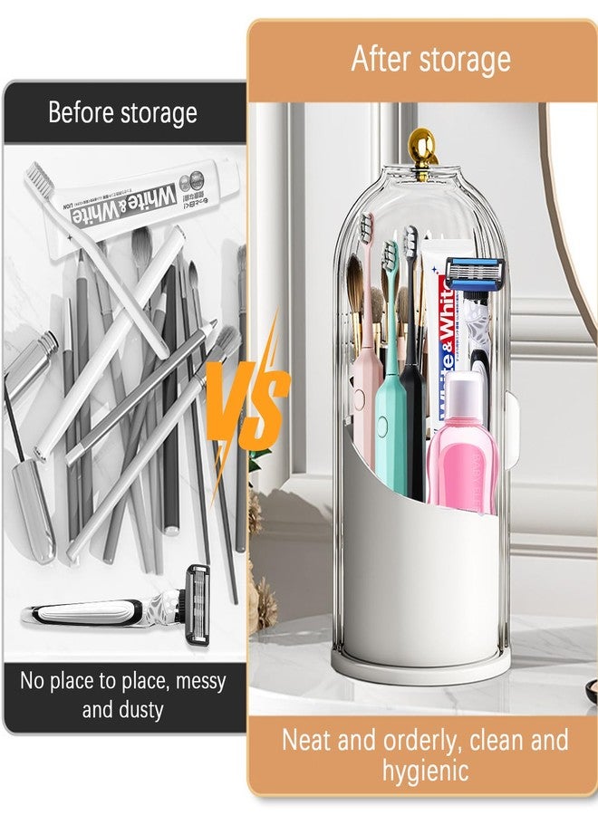 Wekity Toothbrush Holder with Sliding Lid, 360° Rotating Makeup Brush Storage Rack - Waterproof and Dustproof, Toothbrush Toothpaste Holder Beauty Brush Bathroom Counter Holder Sink Organizer (Green) - Image 2