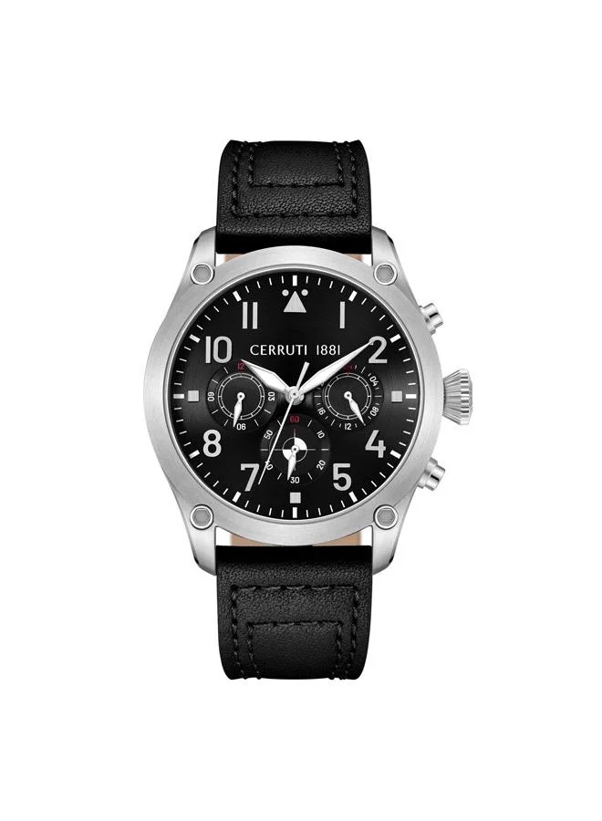 CERRUTI 1881 Cerruti 1881 Calenzano Analog Black Watch For Men Sapphire Coated Facet Glass And Genuine Leather Strap 35mm Water Resistant 5 ATM - CIWGF0042502