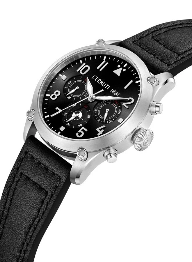 CERRUTI 1881 Cerruti 1881 Calenzano Analog Black Watch For Men Sapphire Coated Facet Glass And Genuine Leather Strap 35mm Water Resistant 5 ATM - CIWGF0042502