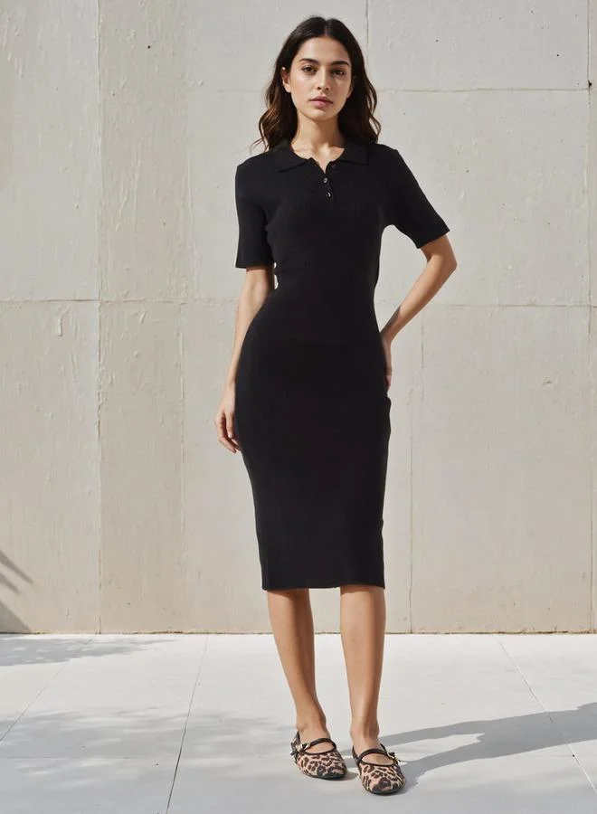 2Xtremz 2Xtremz Bodycon Midi Dress with Button Placket