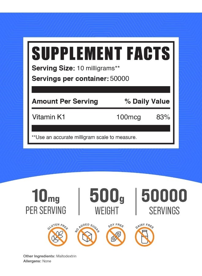 BulkSupplements مسحوق فيتامين K1 500 جرام للجميع - Image 2