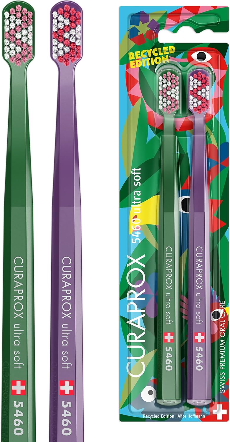 CURAPROX CS 5460 Duo - Recycled Edition 2024 / Ultra Soft for Sensitive Gums and Teeth | Pack of 2 | Green/Purple/Made in Switzerland - Image 1