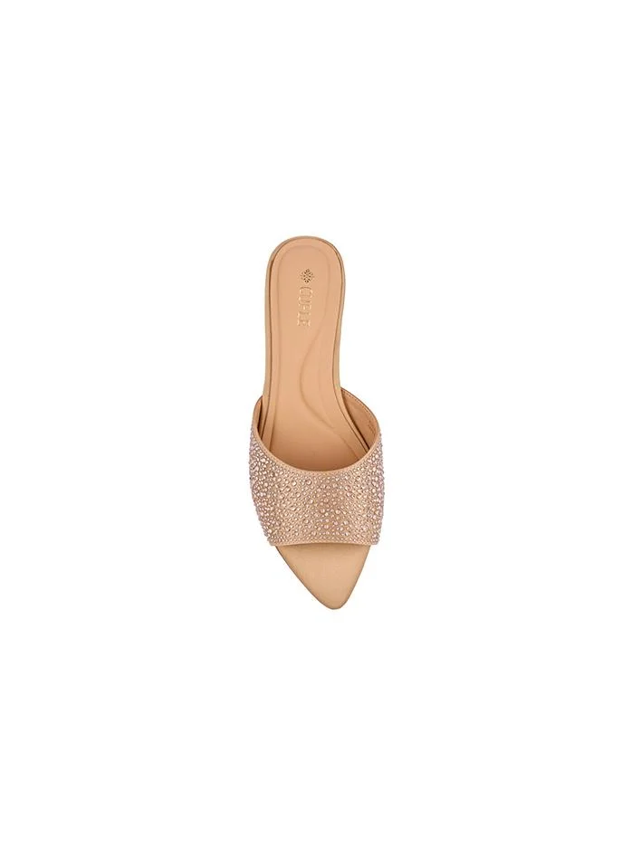Cuple Black/Black Cuple Embellished Flat Slides for Women | Best Price UAE