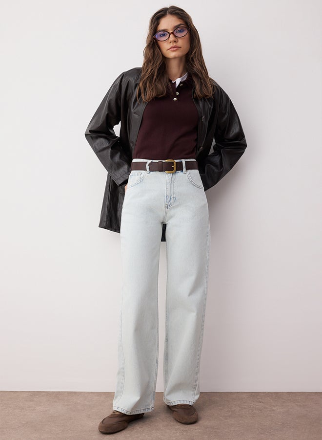 trendyol Ice Blue High Waist Wide Leg Jeans - Image 1