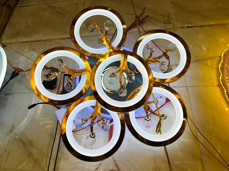 kinis Circular Ring Design with Crystals | Ceiling Light for Living Room & Bedroom | Led Chandelier for Dining Table Ceiling Chandelier for Hall, Kitchen, Resturents, Cafe etc. - Image 5