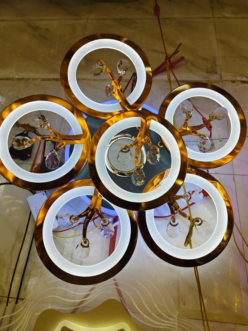 kinis Circular Ring Design with Crystals | Ceiling Light for Living Room & Bedroom | Led Chandelier for Dining Table Ceiling Chandelier for Hall, Kitchen, Resturents, Cafe etc. - Image 1