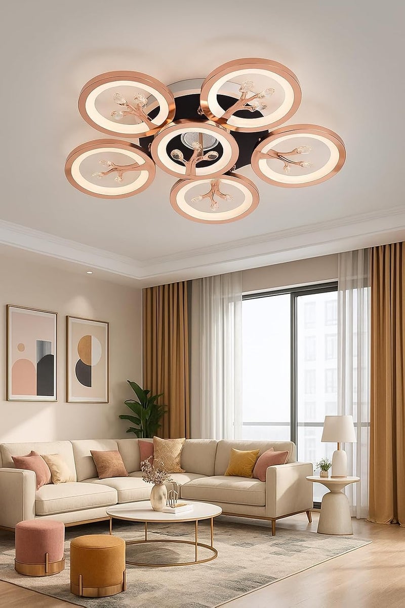 kinis Circular Ring Design with Crystals | Ceiling Light for Living Room & Bedroom | Led Chandelier for Dining Table Ceiling Chandelier for Hall, Kitchen, Resturents, Cafe etc. - Image 3