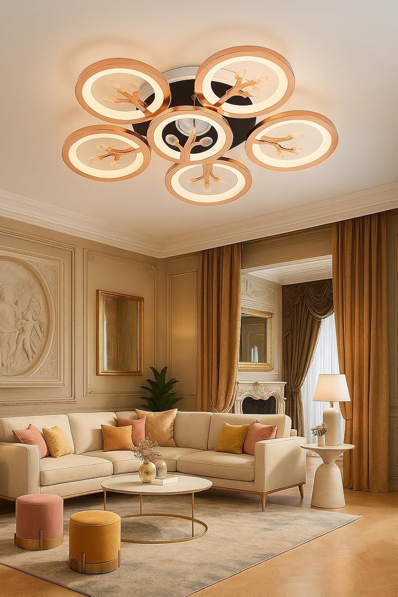 kinis Circular Ring Design with Crystals | Ceiling Light for Living Room & Bedroom | Led Chandelier for Dining Table Ceiling Chandelier for Hall, Kitchen, Resturents, Cafe etc. - Image 4