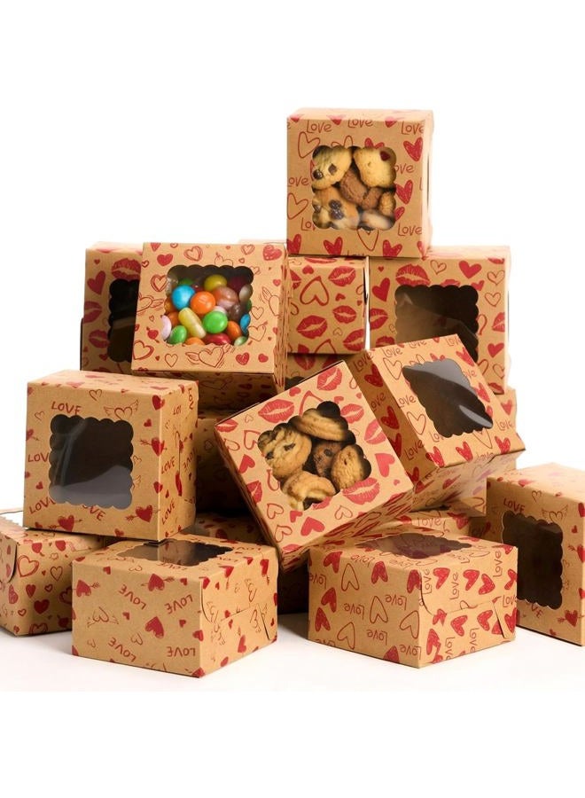 LemonRoad 48 Pcs Valentine's Day Cookie Boxes with Window Heart Love Paper Treat Boxes for Cookies Candy Bakery Small Cupcake Wrapping in Wedding Party Wedding Anniversary Party Supplies - Image 1