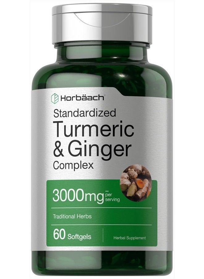 Horbäach - Turmeric and Ginger Supplement 3000 mg | 60 Softgel Capsules | Turmeric Curcumin Complex with Black Pepper Extract | Non-GMO, Gluten Free | by Horbaach - Image 1