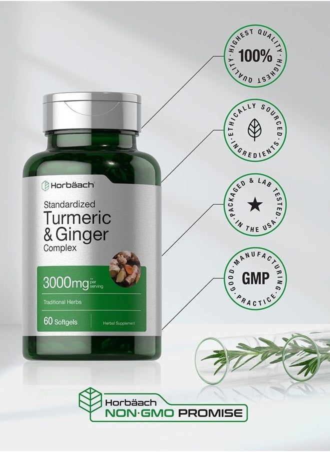 Horbäach - Turmeric and Ginger Supplement 3000 mg | 60 Softgel Capsules | Turmeric Curcumin Complex with Black Pepper Extract | Non-GMO, Gluten Free | by Horbaach - Image 1