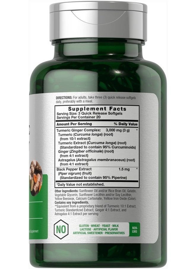 Horbäach - Turmeric and Ginger Supplement 3000 mg | 60 Softgel Capsules | Turmeric Curcumin Complex with Black Pepper Extract | Non-GMO, Gluten Free | by Horbaach - Image 1