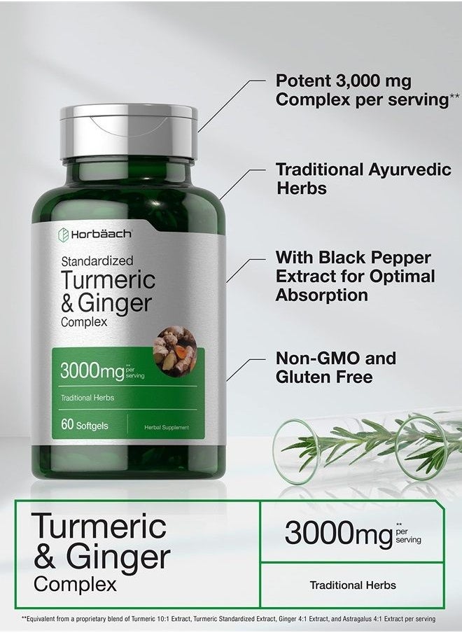 Horbäach - Turmeric and Ginger Supplement 3000 mg | 60 Softgel Capsules | Turmeric Curcumin Complex with Black Pepper Extract | Non-GMO, Gluten Free | by Horbaach - Image 1