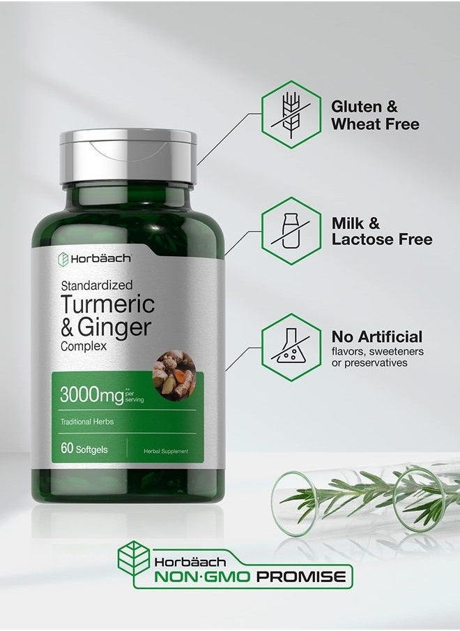 Horbäach - Turmeric and Ginger Supplement 3000 mg | 60 Softgel Capsules | Turmeric Curcumin Complex with Black Pepper Extract | Non-GMO, Gluten Free | by Horbaach - Image 1