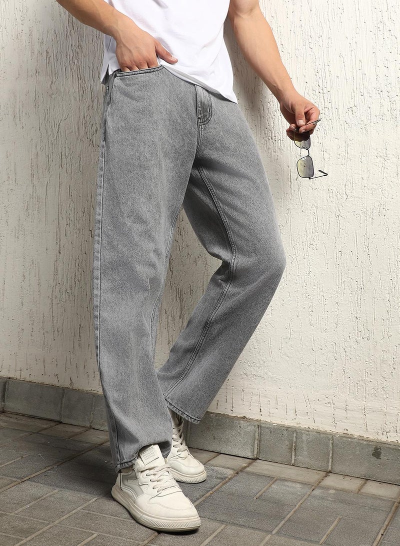 هوبرهولمي جينز رجالي رمادي بقصة مريحة وخصر متوسط مع مظهر باهت ثقيل - Image 1