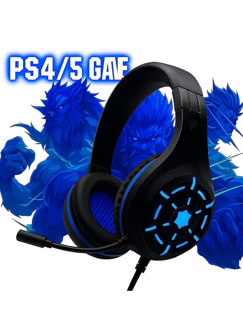 Professional Gaming Headset for PS4 & PS5 – High-Quality Stereo Surround Sound with Flexible Microphone, Volume Control, Comfortable Ear Cushions for Long Sessions, and Stylish Design with Stunning Blue Lighting - Image 1