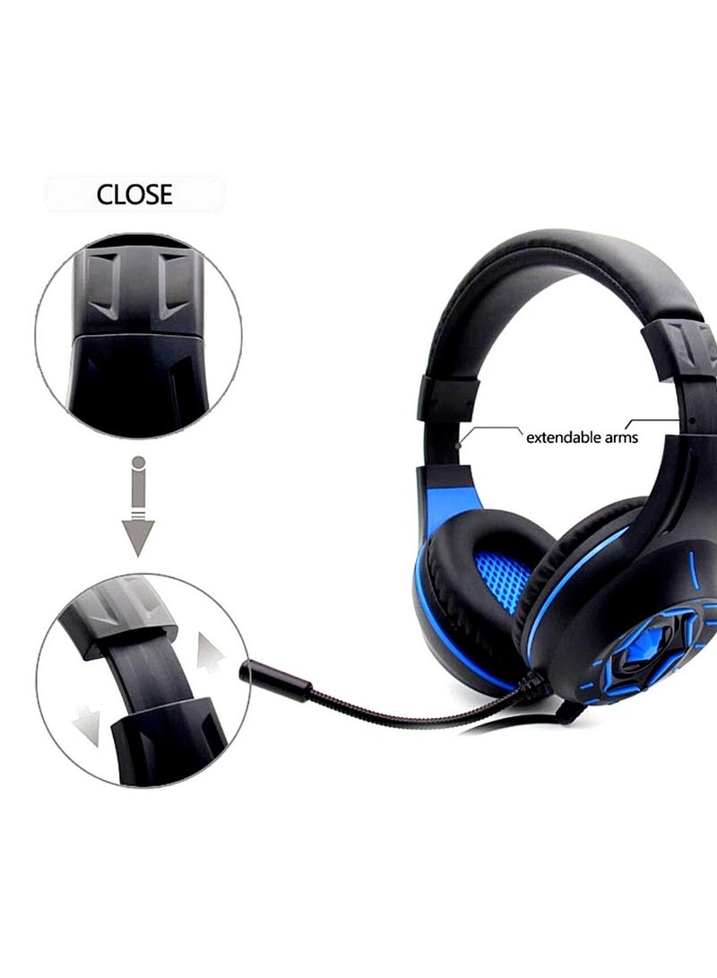 Professional Gaming Headset for PS4 & PS5 – High-Quality Stereo Surround Sound with Flexible Microphone, Volume Control, Comfortable Ear Cushions for Long Sessions, and Stylish Design with Stunning Blue Lighting - Image 2