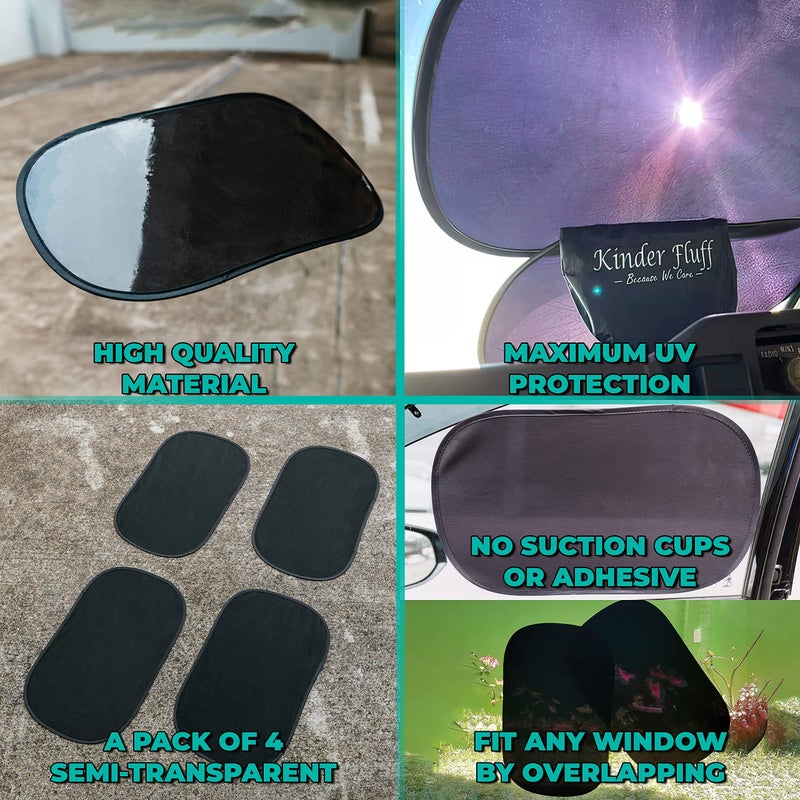 kinder Fluff Car Window Shade (4Pack)-The Only Certified Cockpit & Car Window Shade for Baby & Pilots Proven to Block 99.95% UVR -Mom's Choice Gold Award- Aircraft & Side Window Sunshades - Standard - Image 3